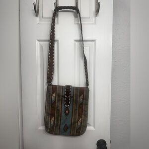 Nocona Teal and Brown Woven Stripe Crossbody Bag
